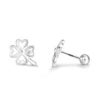 Sterling Silver Stud Earring, 925 Sterling Silver, Four Leaf Clover, fashion jewelry & for woman & hollow, silver color 