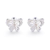 Sterling Silver Stud Earring, 925 Sterling Silver, Butterfly, fashion jewelry & for woman, silver color 