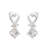 Sterling Silver Drop Earring, 925 Sterling Silver, Heart, fashion jewelry & for woman & with rhinestone, silver color 