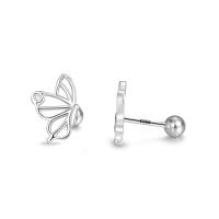 Sterling Silver Stud Earring, 925 Sterling Silver, Butterfly, for woman & with rhinestone & hollow, silver color 