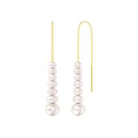 Boucles d'oreilles d'eau douce de Perle , perle d'eau douce cultivée, avec laiton, Placage de couleur d'or, bijoux de mode & pour femme, blanc 5-6mm, Vendu par paire