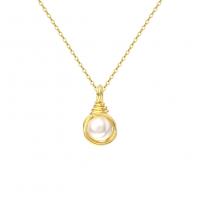 Freshwater Pearl Brass Necklace, with Freshwater Pearl, gold color plated, fashion jewelry & for woman, 6-6.5mm,16mm Approx 45 cm 