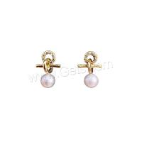 Brass Drop Earring, Copper Alloy, with Plastic Pearl, real gold plated, fashion jewelry & for woman, white [