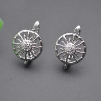 Brass Lever Back Earring Component, Flat Round, plated, DIY & micro pave cubic zirconia & hollow 