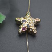 Entretoise de perles en laiton, étoile, Placage de couleur d'or, DIY & pavé de micro zircon, multicolore Vendu par PC[