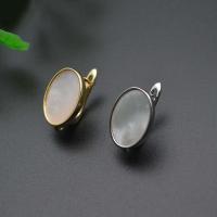 Brass Lever Back Earring Component, with Pearl Oyster, Flat Oval, plated, DIY 