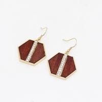 Wood Earring, Zinc Alloy, with Wood, fashion jewelry & for woman & with rhinestone 