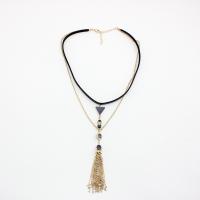 Fashion Fringe Necklace, Zinc Alloy, with Lapis Lazuli & leather cord, Double Layer & fashion jewelry & for woman Approx 14.96 Inch 