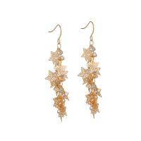 Rhinestone Brass Drop Earring, Star, KC gold color plated, fashion jewelry & for woman & with rhinestone, golden, 70mm 