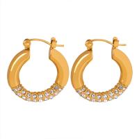 Titanium Steel Earrings, 18K gold plated, fashion jewelry & for woman & with rhinestone 