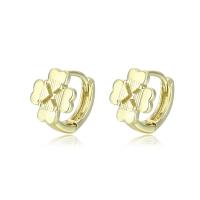 Brass Huggie Hoop Earring, Four Leaf Clover, gold color plated, fashion jewelry & for woman, golden 