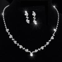 Rhinestone Zinc Alloy Jewelry Set, earring & necklace, with 5.9inch extender chain, 2 pieces & for woman & with rhinestone Approx 12.6 Inch 