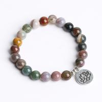 Bracelets de perles à la main, agate indienne, avec alliage de zinc, Rond, poli, bijoux de mode & pour femme, couleurs mélangées, 8mm Environ 18 cm, Vendu par PC