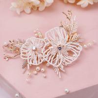 Bridal Hair Clip, Zinc Alloy, with Plastic Pearl, Flower, gold color plated, for bridal & DIY & with rhinestone, white 
