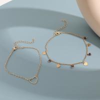 Zinc Alloy Anklet, with Crystal, Heart, 2 pieces & fashion jewelry & for woman, gold 