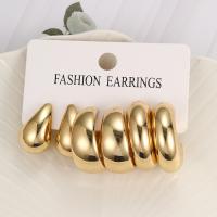 Zinc Alloy Stud Earring, plated, three pieces & fashion jewelry & for woman, gold 