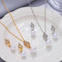 Rhinestone Zinc Alloy Necklace, Stud Earring & necklace, with Plastic Pearl, fashion jewelry & for woman & with rhinestone 
