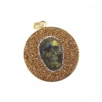 Gemstone Brass Pendants, with Labradorite, Skull, gold color plated, DIY & micro pave cubic zirconia  