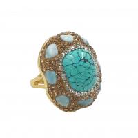 Turquoise Finger Ring, Brass, with Sun Agate & turquoise & Freshwater Pearl, gold color plated, fashion jewelry & micro pave cubic zirconia US Ring 