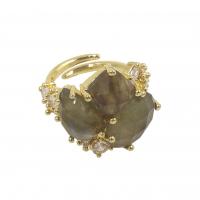 Edelstein Messing Finger Ring, mit Naturstein, goldfarben plattiert, Modeschmuck & Micro pave Zirkonia & für Frau, keine, 9x13mm,9x9mm,10x14mm, Größe:7, verkauft von PC