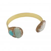 Gemstone Bangle, Brass, with Natural Stone, gold color plated, fashion jewelry & Unisex & micro pave cubic zirconia 14-16x19-21mm, Inner Approx 59mm 
