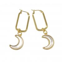 Freshwater Shell Earring, Brass, with Shell, Moon, gold color plated, fashion jewelry & for woman 