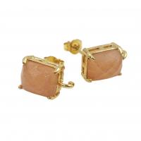 Gemstone Stud Earring, Brass, with Natural Stone, Rectangle, gold color plated, fashion jewelry & for woman 