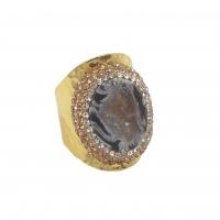 Agate Finger Ring, Brass, with Agate, gold color plated, fashion jewelry & Unisex & micro pave cubic zirconia, 15-18x18-22mm, US Ring 