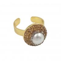 Cultured Freshwater Pearl Finger Ring, Brass, with Freshwater Pearl, gold color plated, fashion jewelry & micro pave cubic zirconia & for woman US Ring 