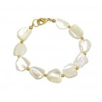 Bracelet à naturelle coque Blanc, coquille, avec laiton, Placage de couleur d'or, bijoux de mode & pour femme 13-15mm Environ 200 mm, Vendu par PC[