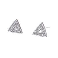 Sterling Silver Stud Earring, argent sterling 925, triangle, Placage, pavé de micro strass & pour femme, argent Vendu par paire