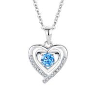 Cubic Zirconia Micro Pave Sterling Silver Necklace, 925 Sterling Silver, with 5CM extender chain, Heart, plated, micro pave cubic zirconia & for woman Approx 40 cm 