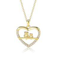 Cubic Zirconia Micro Pave Sterling Silver Necklace, 925 Sterling Silver, with 5CM extender chain, Heart, plated, for woman Approx 40 cm 