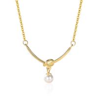 Sterling Silver Jewelry Necklace, 925 Sterling Silver, with Plastic Pearl, with 5CM extender chain, polished, for woman Approx 40 cm 