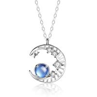 Cubic Zircon Micro Pave Sterling Silver Necklace, 925 Sterling Silver, with Moonstone, with 5CM extender chain, Moon, plated, micro pave cubic zirconia & for woman Approx 40 cm 