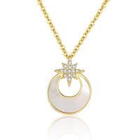 Cubic Zircon Micro Pave Sterling Silver Necklace, 925 Sterling Silver, with White Shell, with 5CM extender chain, plated, micro pave cubic zirconia & for woman Approx 40 cm 