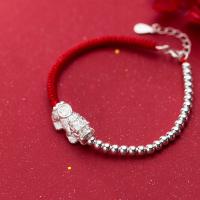 Sterling Silver Bracelets, 925 Sterling Silver, with Wax Cord, Adjustable & fashion jewelry 0.4cm,19.5cm 