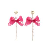 Zinc Alloy Drop Earring, with Cloth & Plastic Pearl, gold color plated, fashion jewelry & for woman & with rhinestone 