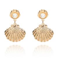 Brass Drop Earring, with Plastic Pearl, Shell, plated, fashion jewelry & for woman 