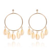 Freshwater Shell Earring, with Zinc Alloy, Donut, gold color plated, fashion jewelry & for woman & hollow 