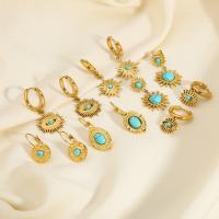 Stainless Steel Drop Earring, 304 Stainless Steel, with turquoise, gold color plated, vintage & for woman, 12.5-42mm [