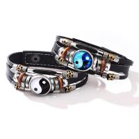 PU Leather Cord Bracelets, Glass, with PU Leather & Zinc Alloy & for man Approx 8.5 Inch 