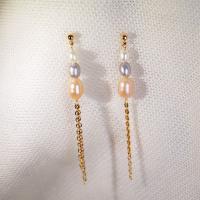 Freshwater Pearl Brass Earring, with Brass, real gold plated, fashion jewelry & for woman, golden, 60mm 