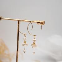 Freshwater Pearl Brass Earring, with Brass, fashion jewelry & for woman, golden, 60mm 