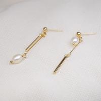 Freshwater Pearl Brass Earring, with Brass, real gold plated, fashion jewelry & for woman, golden, 50mm 