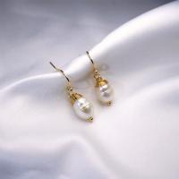 Freshwater Pearl Brass Earring, with Brass, fashion jewelry & for woman, golden, 26mm 