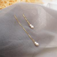 Freshwater Pearl Brass Earring, with Brass, fashion jewelry & for woman, golden, 80mm 