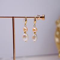 Freshwater Pearl Brass Earring, with Brass, fashion jewelry & for woman, 40mm 
