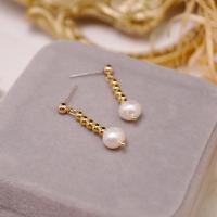 Freshwater Pearl Brass Earring, with Brass, fashion jewelry & for woman, golden, 30mm 