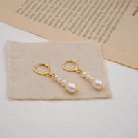 Freshwater Pearl Brass Earring, with Brass, fashion jewelry & for woman, white, 41mm 